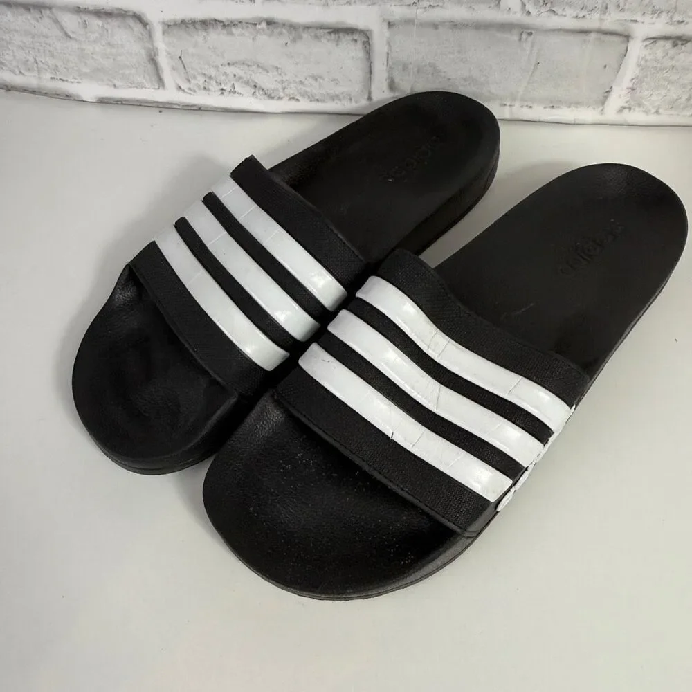 Adidas Three Stripe Slide Black White Size 13